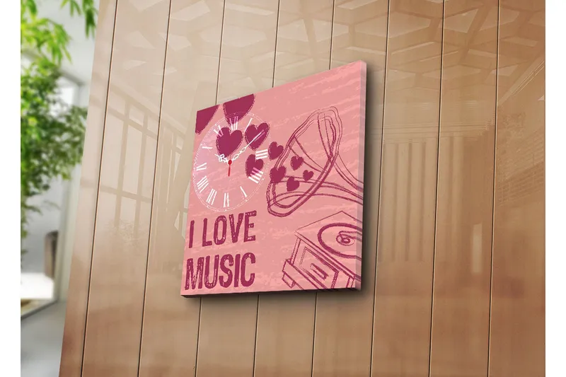 Dekorativt Canvas Maleri med Ur, Flerfarvet