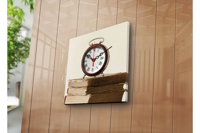 Dekorativt Canvas Maleri med Ur, Flerfarvet