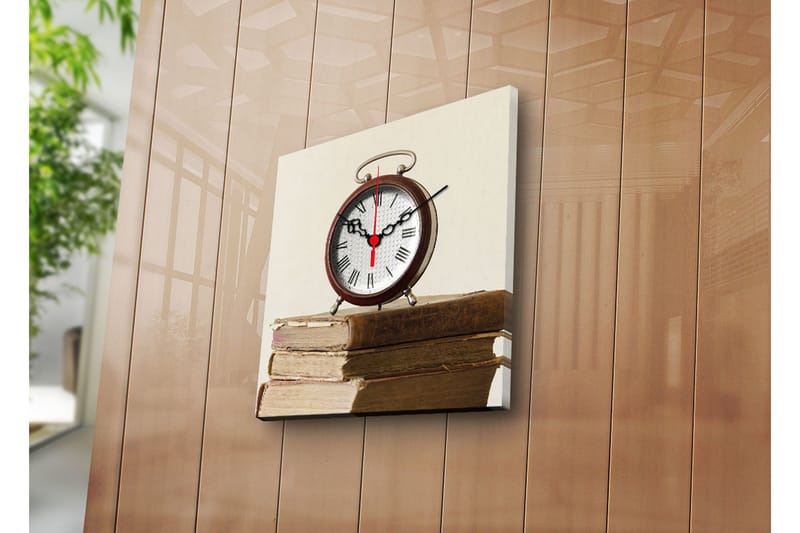 Dekorativt Canvas Maleri med Ur, Flerfarvet