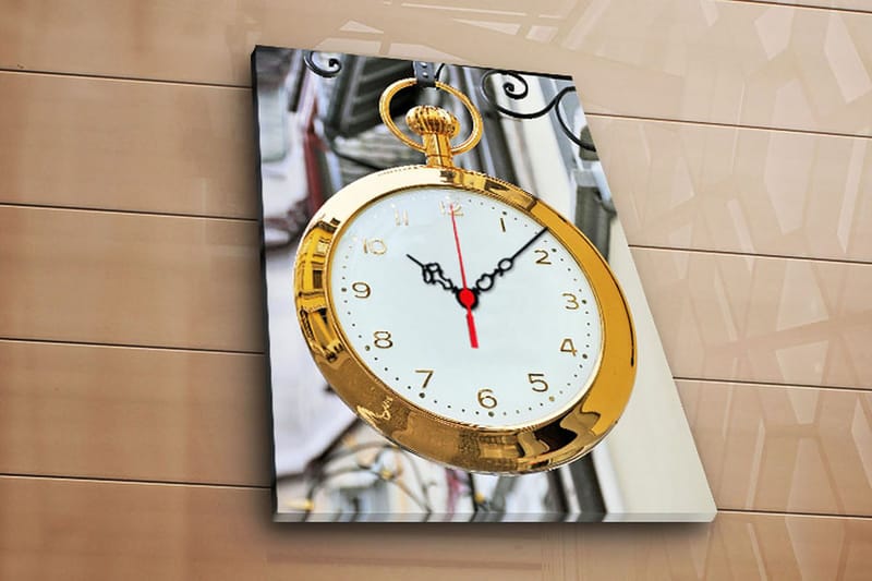 Dekorativt Canvas Maleri med Ur, Flerfarvet