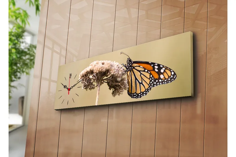 Dekorativt Canvas Maleri med Ur, Flerfarvet