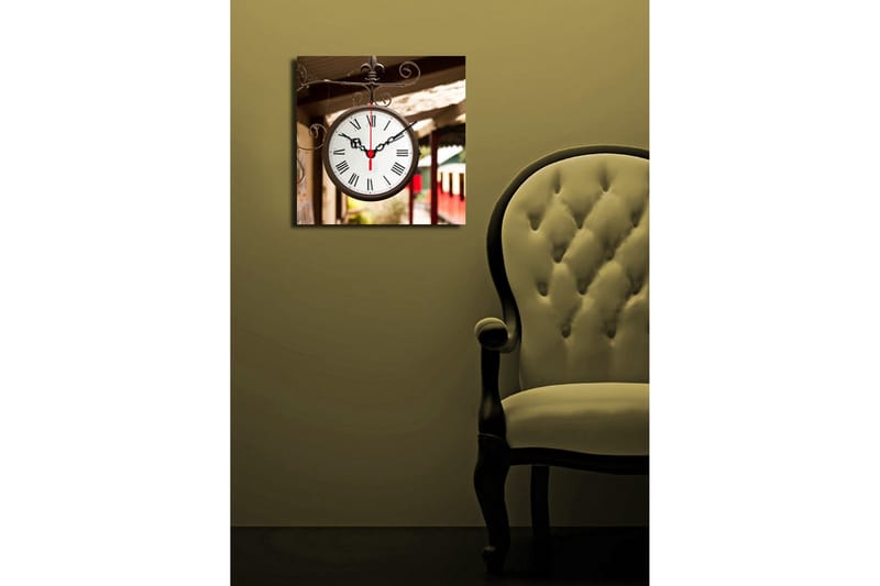 Dekorativt Canvas Maleri med Ur - Flerfarvet - Boligtilbehør - Vægdekoration - Vægure & Ure