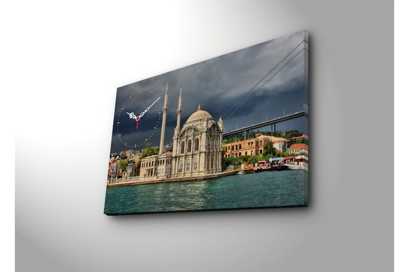 Dekorativt Canvas Maleri med Ur - Flerfarvet - Boligtilbehør - Vægdekoration - Vægure & Ure