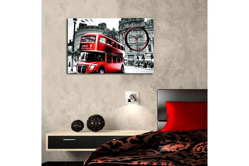 Dekorativt Canvas Maleri med Ur - Flerfarvet - Boligtilbehør - Vægdekoration - Vægure & Ure