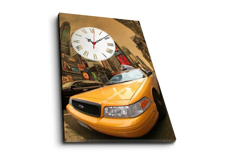 Dekorativt Canvas Maleri med Ur, Flerfarvet