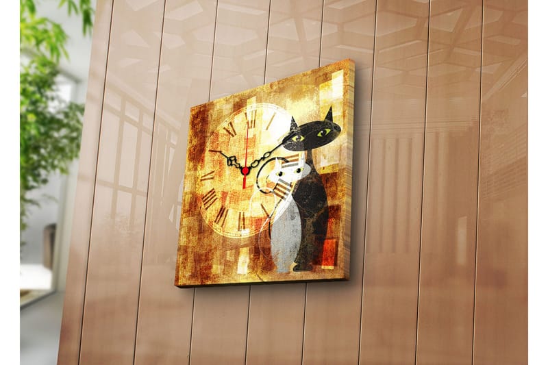 Dekorativt Canvas Maleri med Ur, Flerfarvet