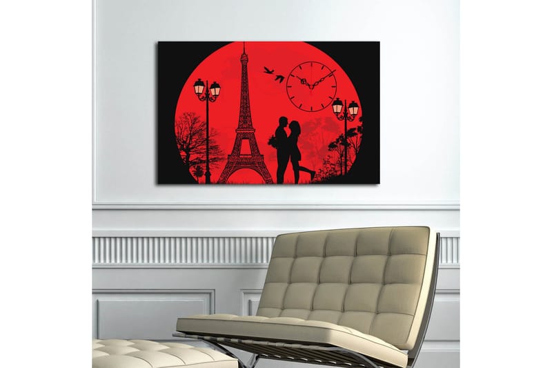 Dekorativt Canvas Maleri med Ur - Flerfarvet - Boligtilbehør - Vægdekoration - Vægure & Ure