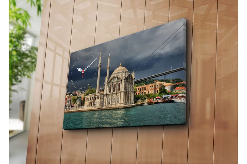 Dekorativt Canvas Maleri med Ur, Flerfarvet