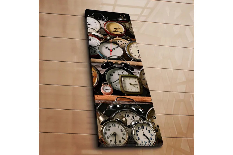 Dekorativt Canvas Maleri med Ur, Flerfarvet