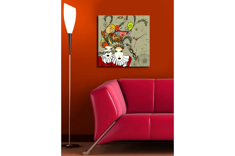 Dekorativt Canvas Maleri med Ur - Flerfarvet - Boligtilbehør - Vægdekoration - Vægure & Ure