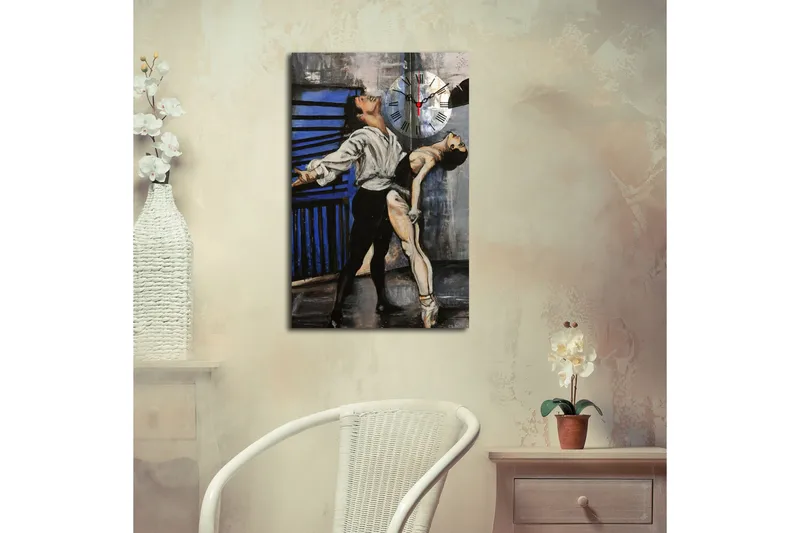 Dekorativt Canvas Maleri med Ur - Flerfarvet - Boligtilbehør - Vægdekoration - Vægure & Ure