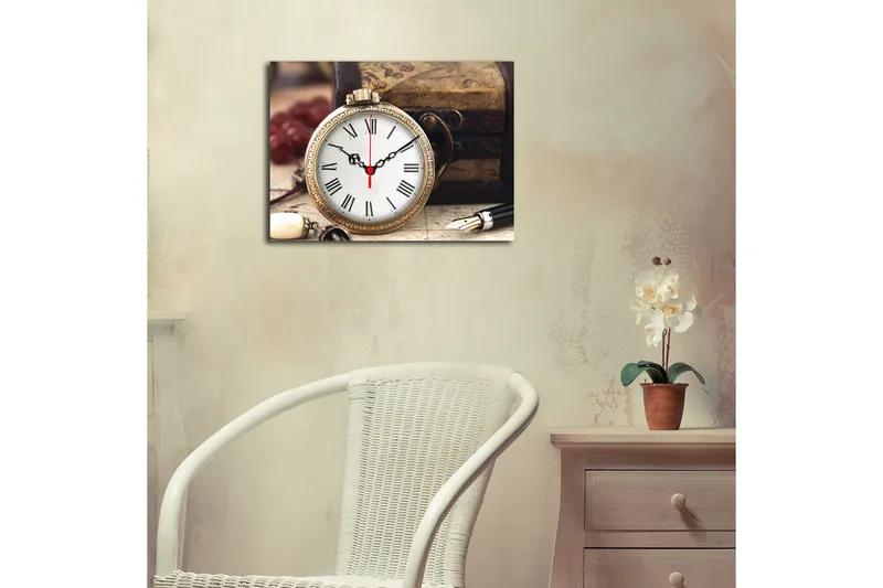 Dekorativt Canvas Maleri med Ur, Flerfarvet