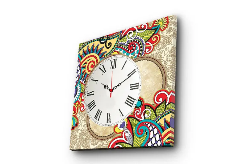 Dekorativt Canvas Maleri med Ur, Flerfarvet