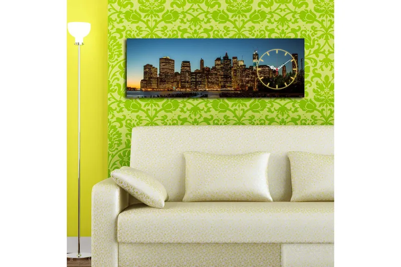 Dekorativt Canvas Maleri med Ur - Flerfarvet - Boligtilbehør - Vægdekoration - Vægure & Ure