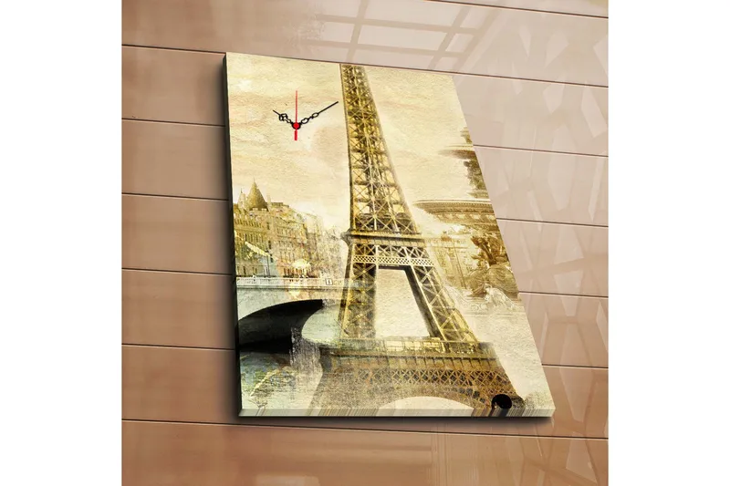 Dekorativt Canvas Maleri med Ur, Flerfarvet