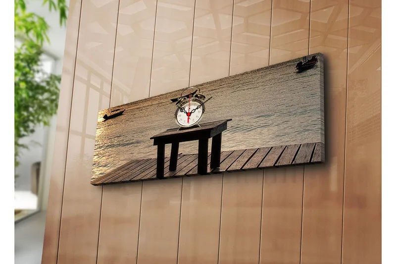 Dekorativt Canvas Maleri med Ur, Flerfarvet