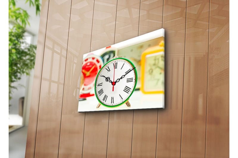 Dekorativt Canvas Maleri med Ur, Flerfarvet
