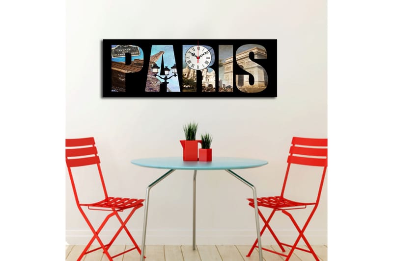 Dekorativt Canvas Maleri med Ur - Flerfarvet - Boligtilbehør - Vægdekoration - Vægure & Ure