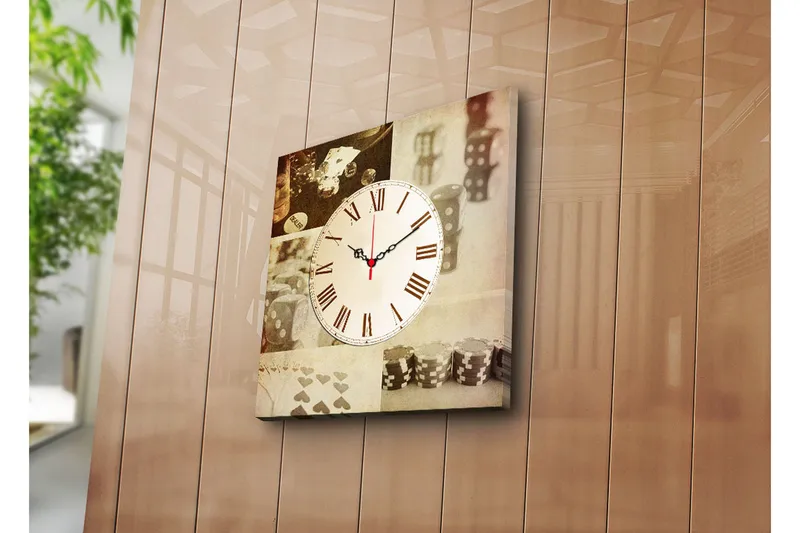 Dekorativt Canvas Maleri med Ur, Flerfarvet