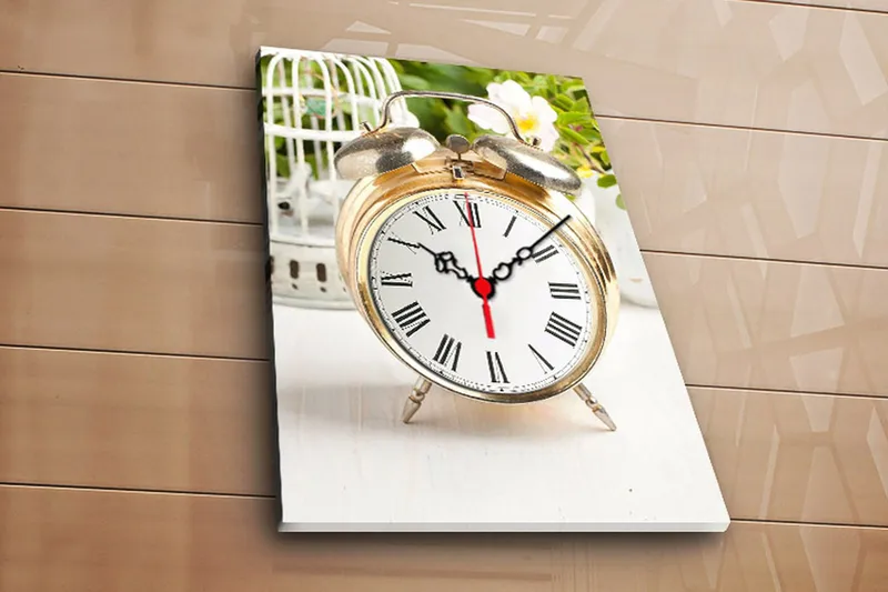 Dekorativt Canvas Maleri med Ur, Flerfarvet