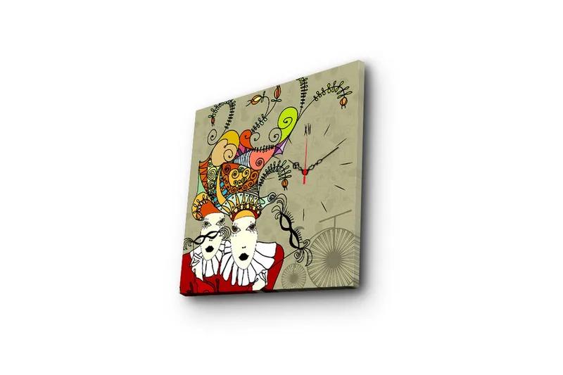 Dekorativt Canvas Maleri med Ur - Flerfarvet - Boligtilbehør - Vægdekoration - Vægure & Ure