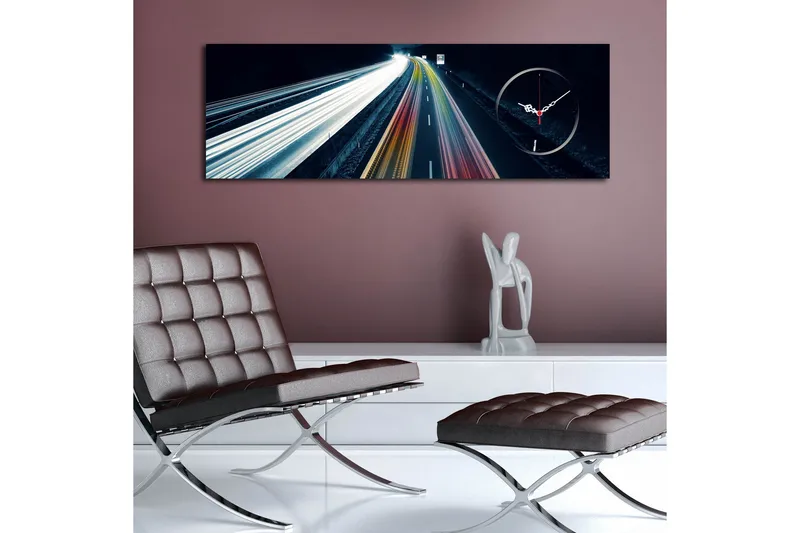 Dekorativt Canvas Maleri med Ur - Flerfarvet - Boligtilbehør - Vægdekoration - Vægure & Ure