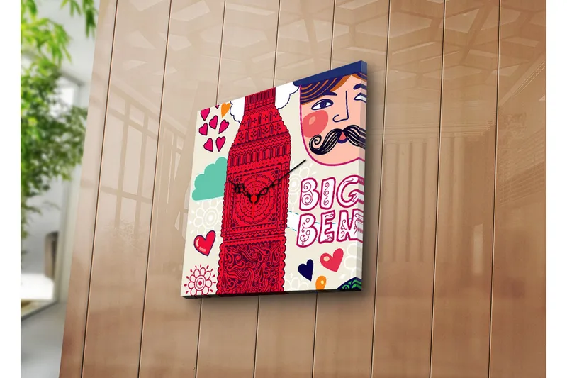 Dekorativt Canvas Maleri med Ur, Flerfarvet