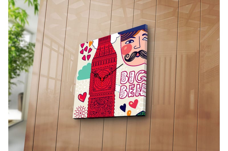 Dekorativt Canvas Maleri med Ur, Flerfarvet