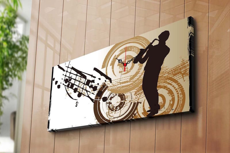 Dekorativt Canvas Maleri med Ur, Flerfarvet