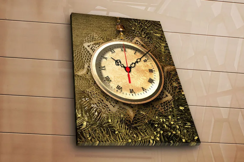 Dekorativt Canvas Maleri med Ur, Flerfarvet