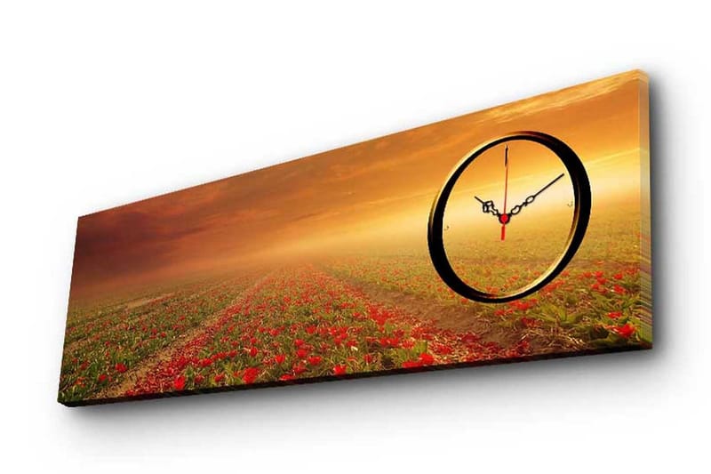 Dekorativt Canvas Maleri med Ur, Flerfarvet