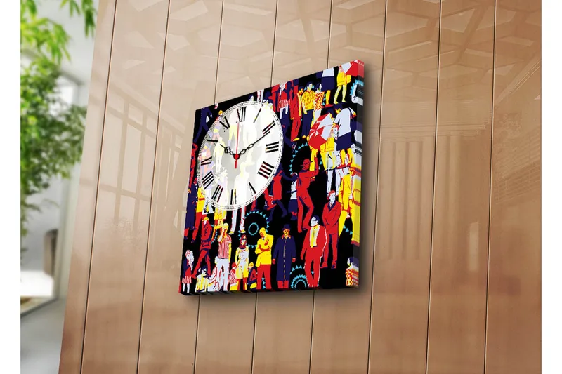 Dekorativt Canvas Maleri med Ur, Flerfarvet