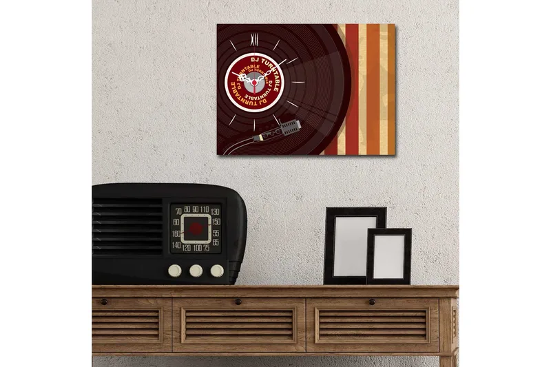 Dekorativt Canvas Maleri med Ur - Flerfarvet - Boligtilbehør - Vægdekoration - Vægure & Ure