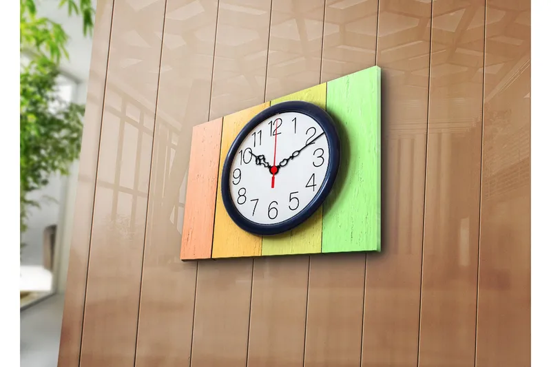 Dekorativt Canvas Maleri med Ur, Flerfarvet