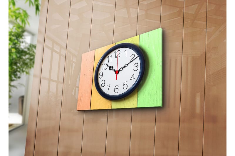 Dekorativt Canvas Maleri med Ur, Flerfarvet