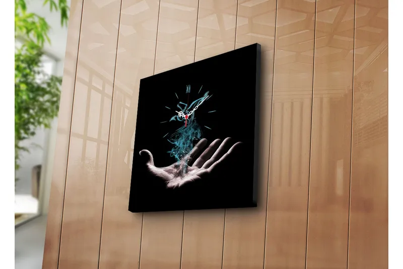 Dekorativt Canvas Maleri med Ur, Flerfarvet