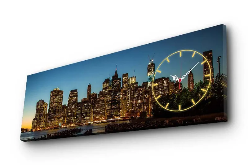 Dekorativt Canvas Maleri med Ur, Flerfarvet