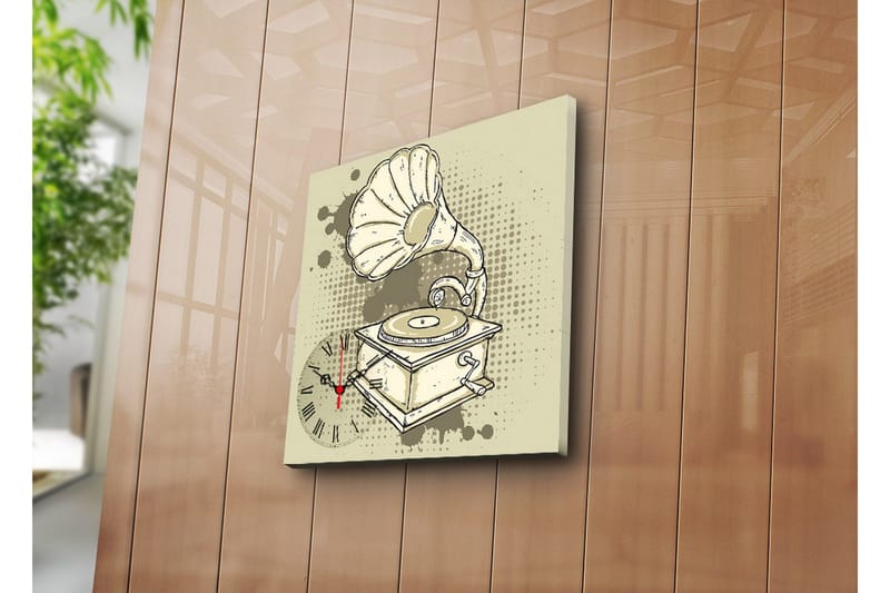 Dekorativt Canvas Maleri med Ur, Flerfarvet