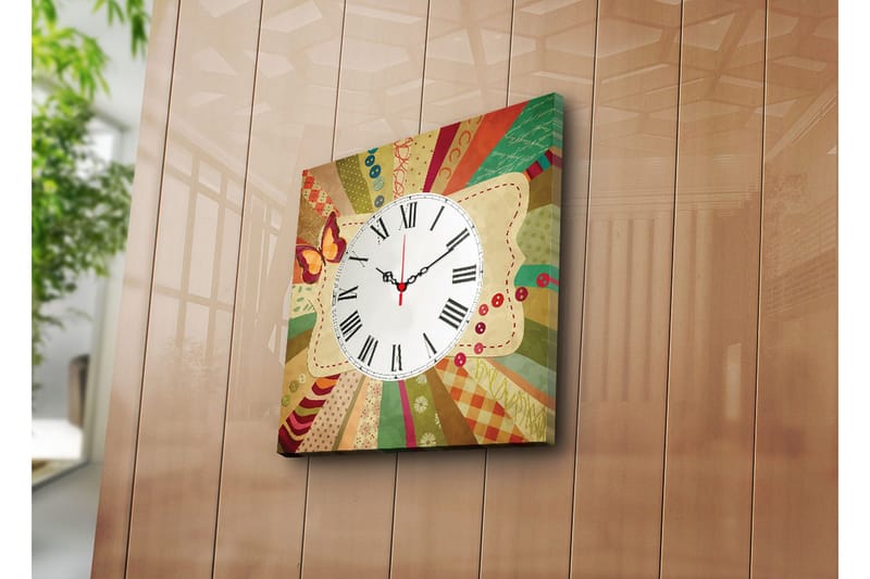 Dekorativt Canvas Maleri med Ur, Flerfarvet