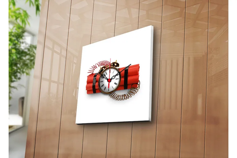 Dekorativt Canvas Maleri med Ur, Flerfarvet