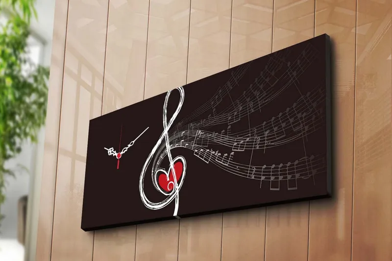 Dekorativt Canvas Maleri med Ur, Flerfarvet