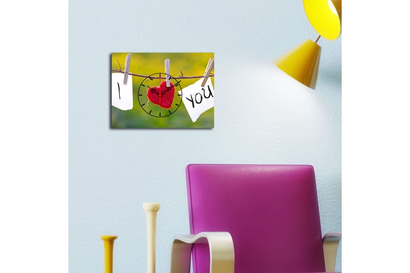 Dekorativt Canvas Maleri med Ur - Flerfarvet - Boligtilbehør - Vægdekoration - Vægure & Ure