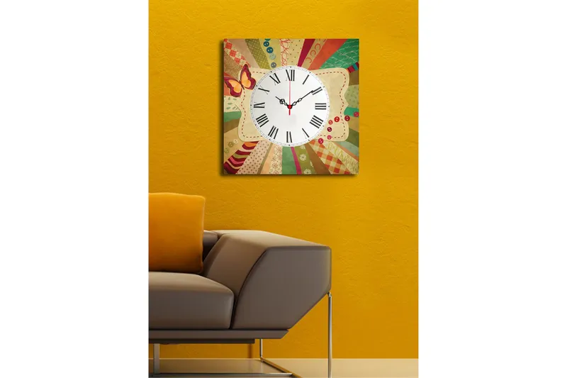 Dekorativt Canvas Maleri med Ur - Flerfarvet - Boligtilbehør - Vægdekoration - Vægure & Ure