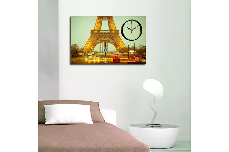 Dekorativt Canvas Maleri med Ur - Flerfarvet - Boligtilbehør - Vægdekoration - Vægure & Ure