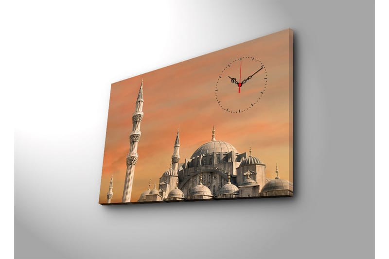 Dekorativt Canvas Maleri med Ur - Flerfarvet - Boligtilbehør - Vægdekoration - Vægure & Ure