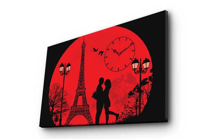 Dekorativt Canvas Maleri med Ur, Flerfarvet