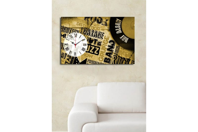 Dekorativt Canvas Maleri med Ur - Flerfarvet - Boligtilbehør - Vægdekoration - Vægure & Ure