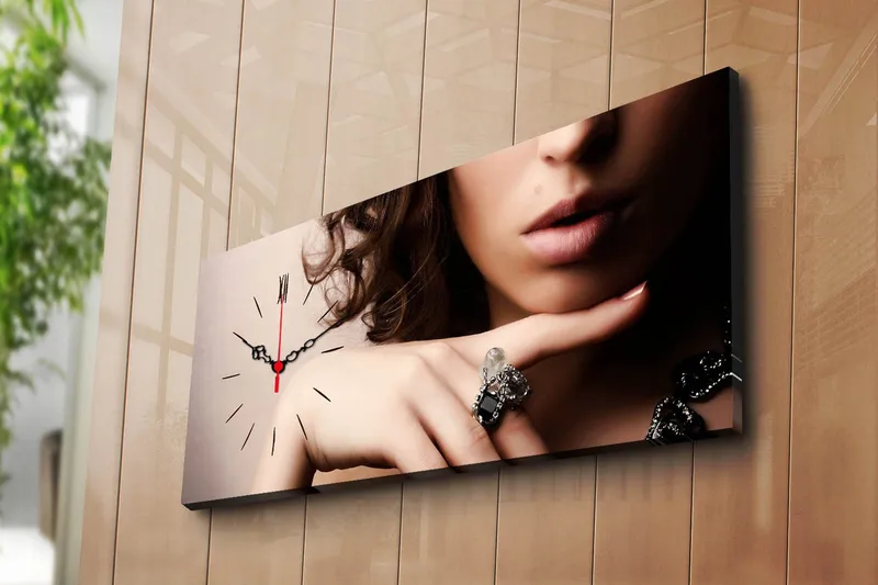 Dekorativt Canvas Maleri med Ur, Flerfarvet