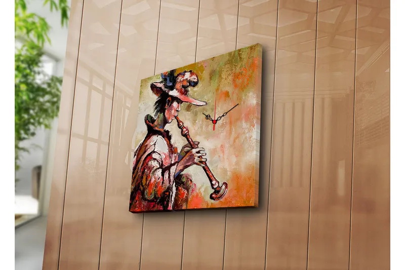 Dekorativt Canvas Maleri med Ur, Flerfarvet