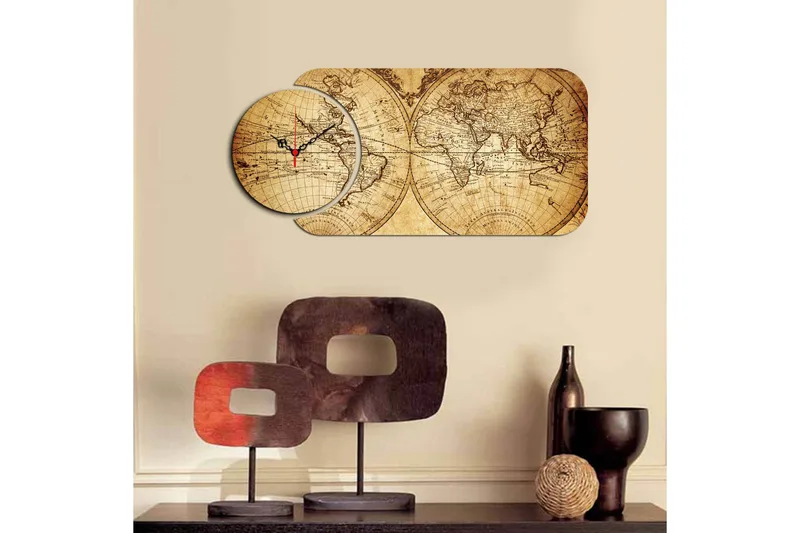 Dekorativt MDF-Ur 2 Dele - Flerfarvet - Boligtilbehør - Vægdekoration - Vægure & Ure